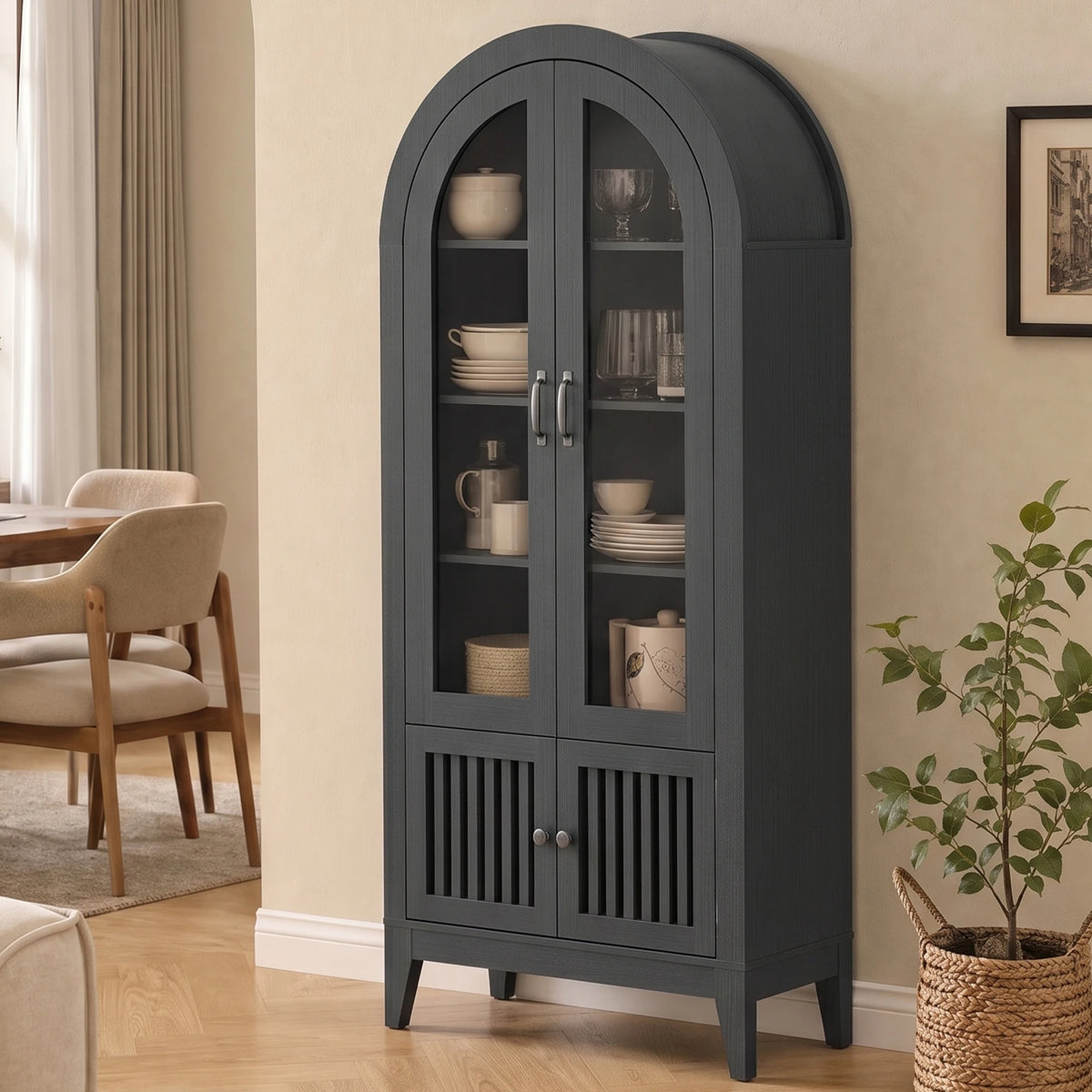 TCGBKAF Arched Kitchen Pantry Cabinet With Adjustable Shelves