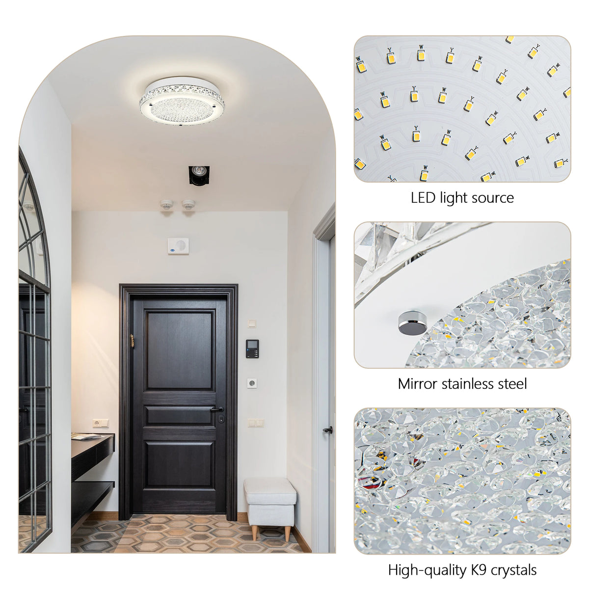 Modern Crystal Ceiling Light 11in Circular LED 18w 3000k/4000k/5000k Living Room Bedroom Study Home Decor Lighting