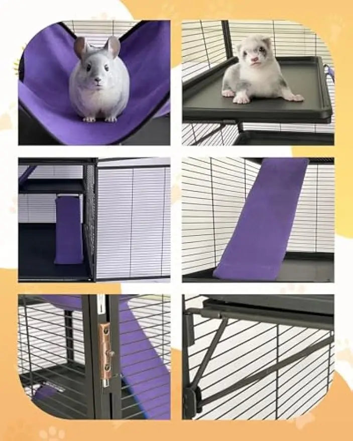 Garvee 64-Inch Rolling Metal Ferret Cage Large 4/3/1 Tier Critter Nation Cage Small Animal Cage for Pet Rat Hamster Guinea Chinchilla For Patio Backyard Cats