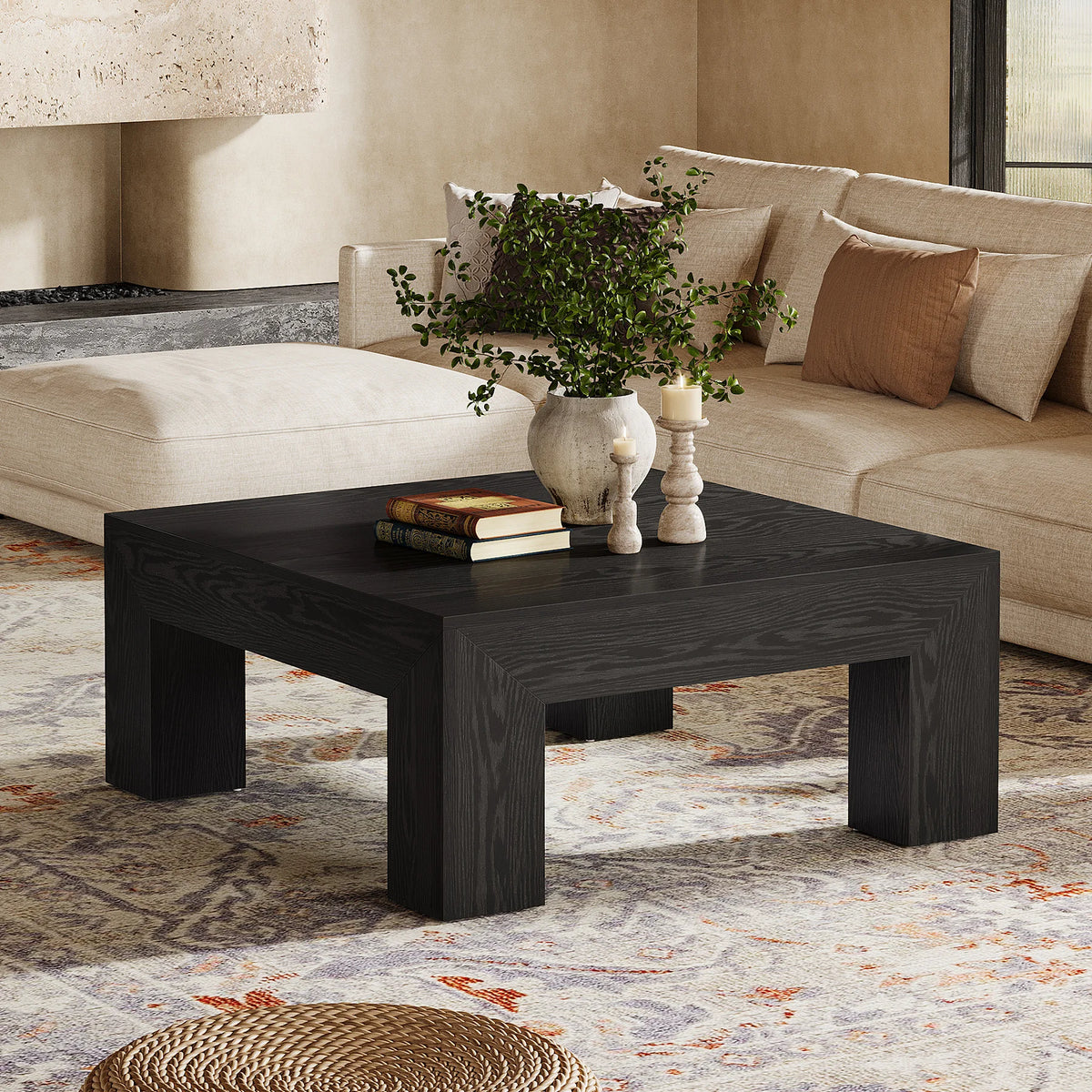 Tribesigns Farmhouse Square Coffee Table Wooden Legs For Living Room