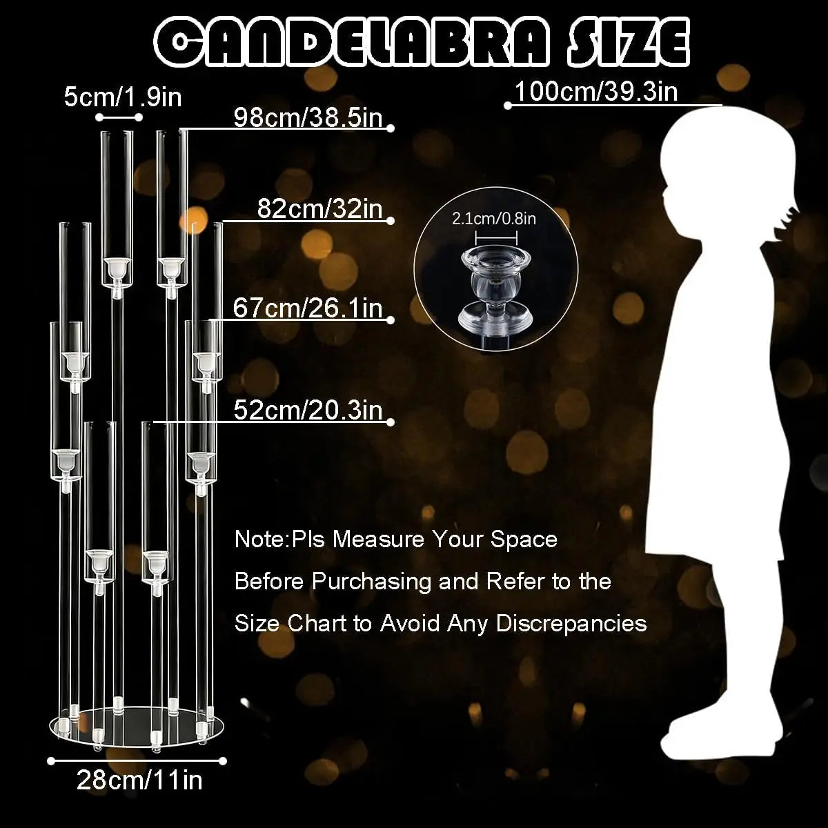 10PCS Clear Acrylic Candelabra 8 Arms, Candle Holder Centerpiece for Wedding Table Party Christmas Baby Shower Home Decor Fit LED Candle