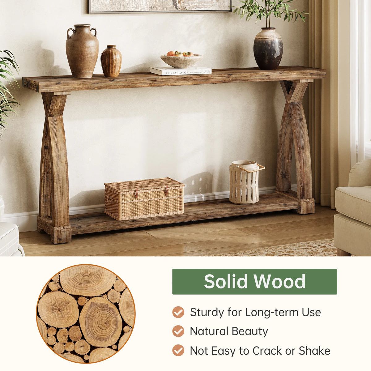 Tribesigns Solid Wood Console Table With Storage Shelves For Entryway