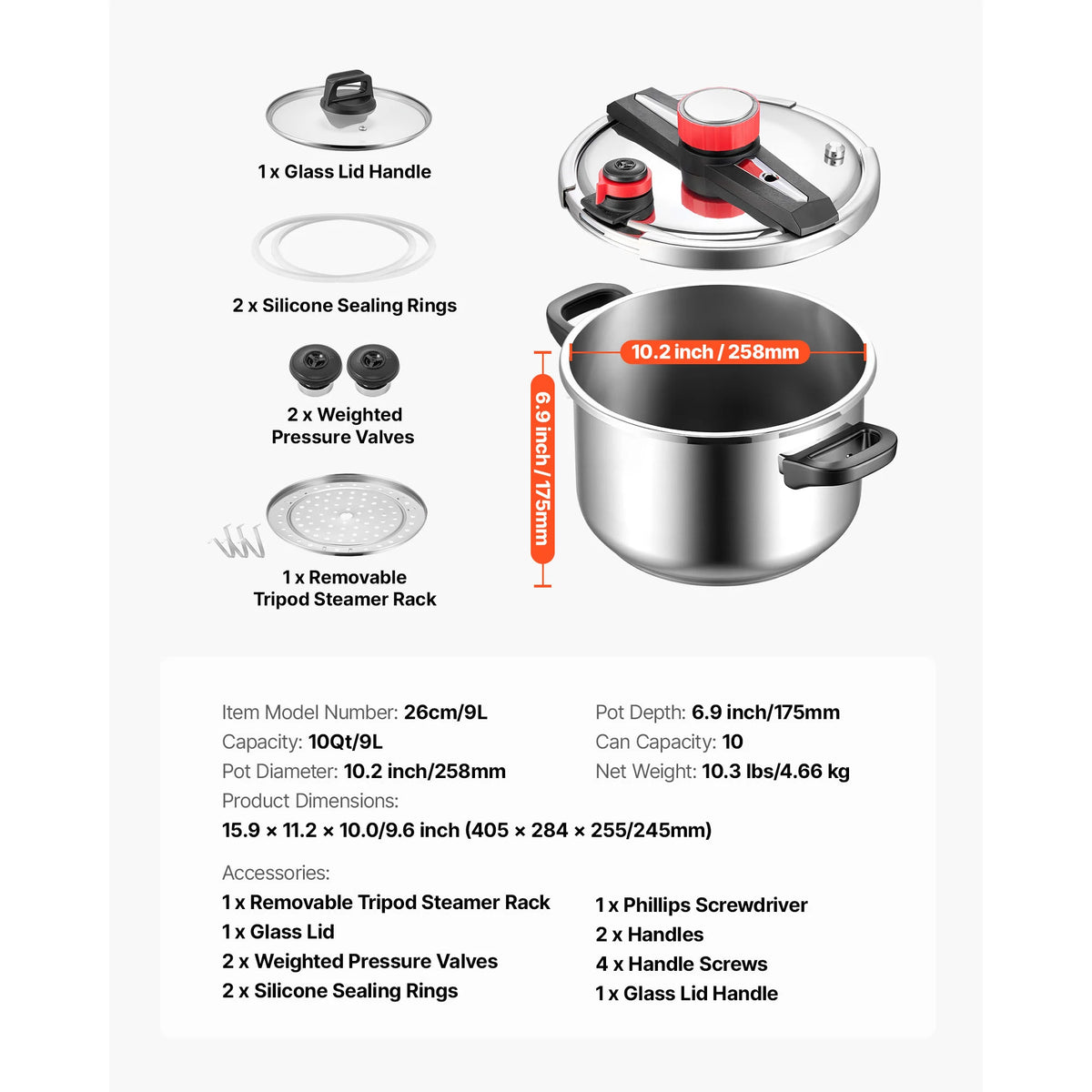 SucceBuy Stainless Steel Pressure Cooker Tempered Glass Lid Steaming Rack