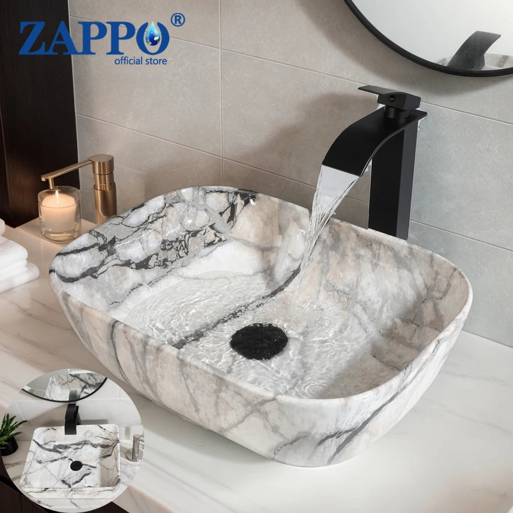 MEKKHALA Ceramic Vessel Sink Set With Matte Faucet Bathroom Basin