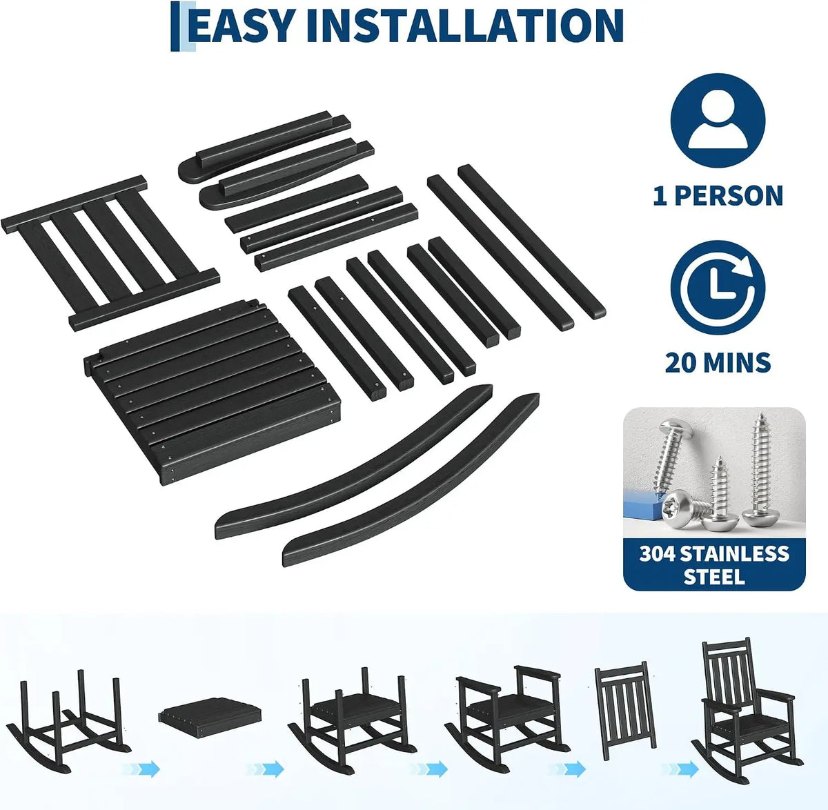 Garvee Rocking Adirondack Chair With Side Table For Patio Comfort