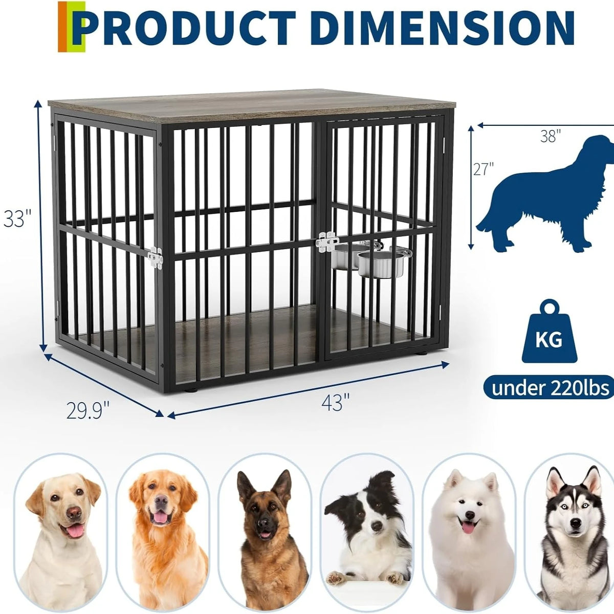 ANIXOL Wooden Dog Crate Furniture With Lockable Double Doors
