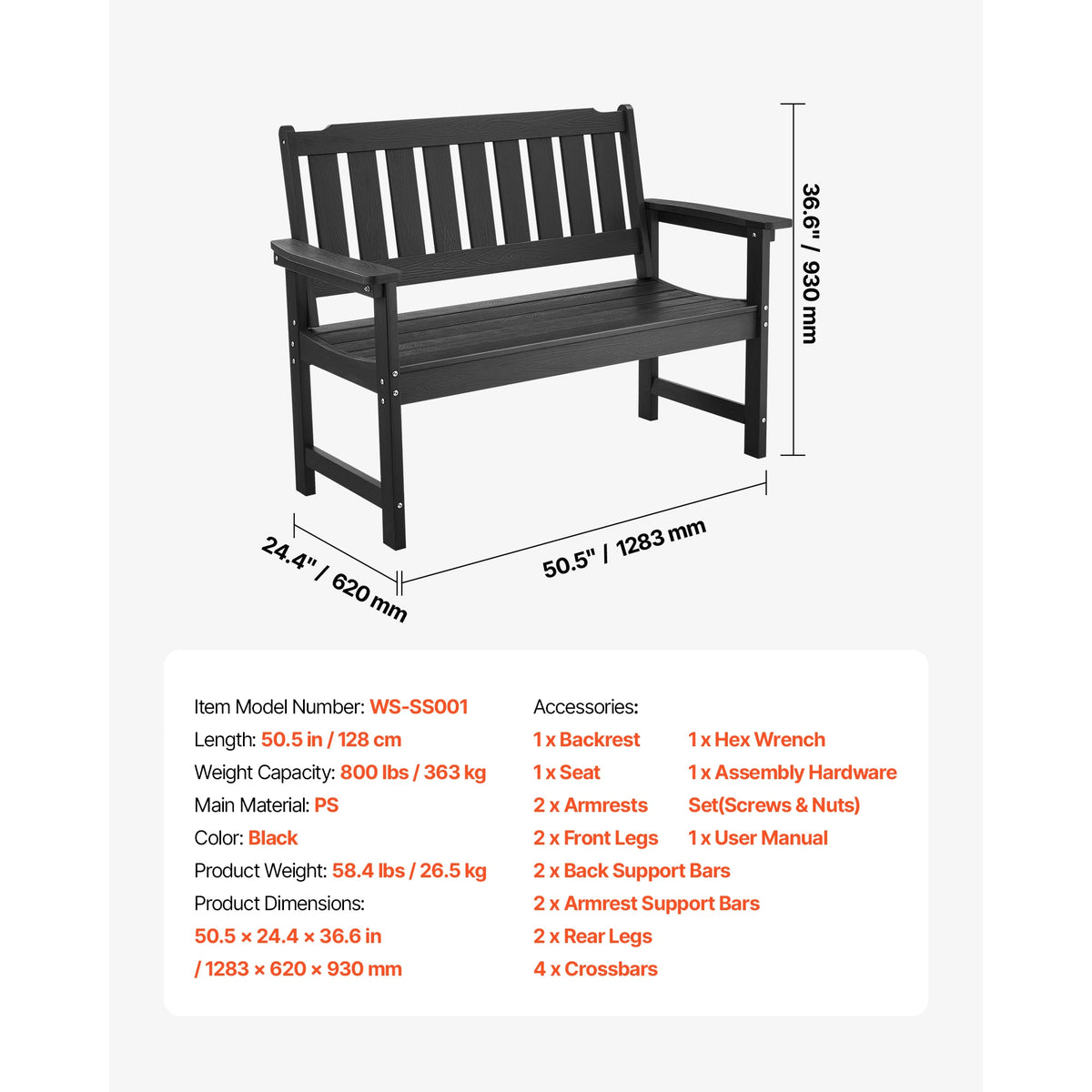 SucceBuy Outdoor Wooden Metal Garden Bench Patio Furniture