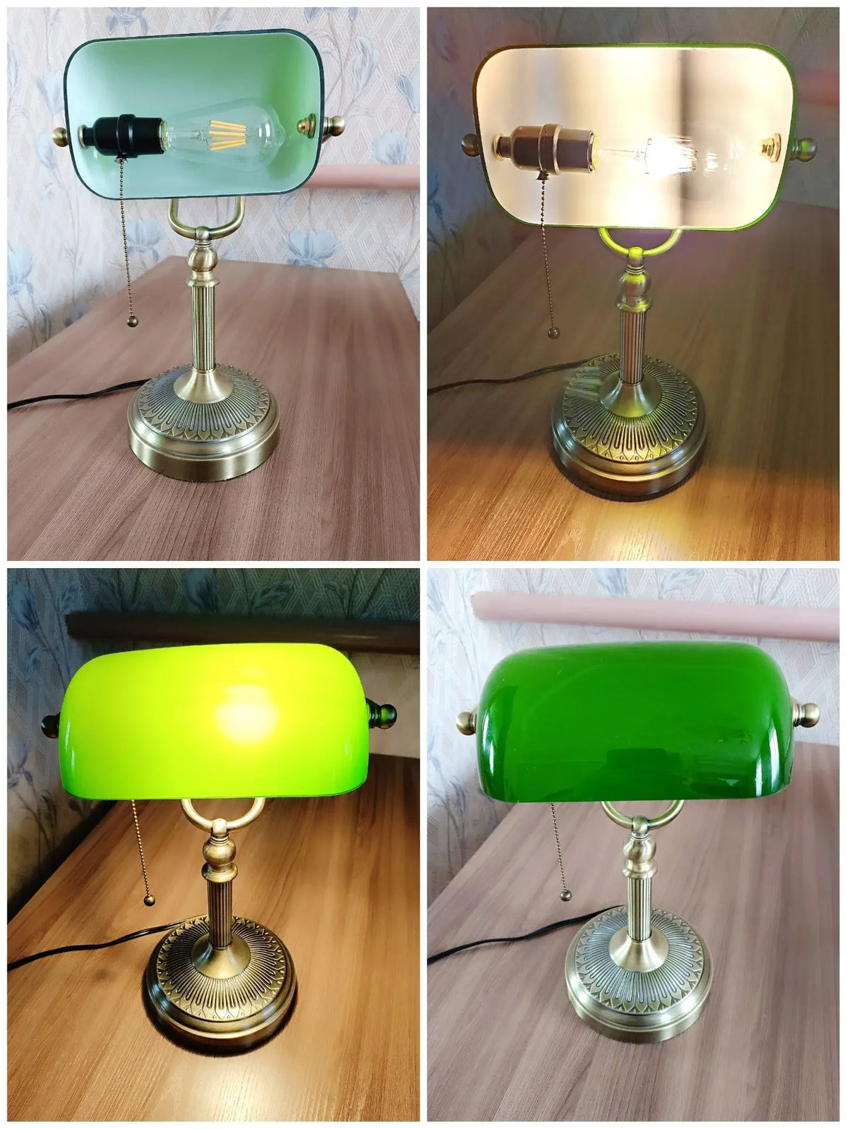 Desk Lamp Table Light Glass Banker’s Lamp Zipper Switch For Bedroom Home Stuy Restaurant Library Office Light Night Lamp