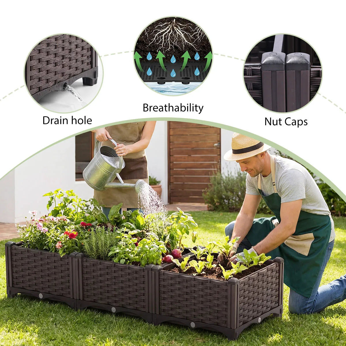Raised Garden Bed Kit Outdoor Plastic Planter For Vegetables Herbs