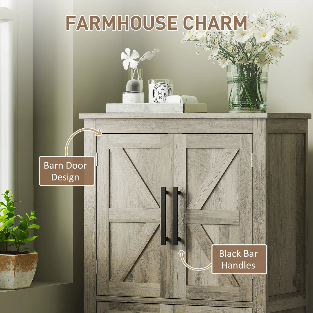 HOMCOM Farmhouse Bathroom Storage Cabinet With Barn Doors