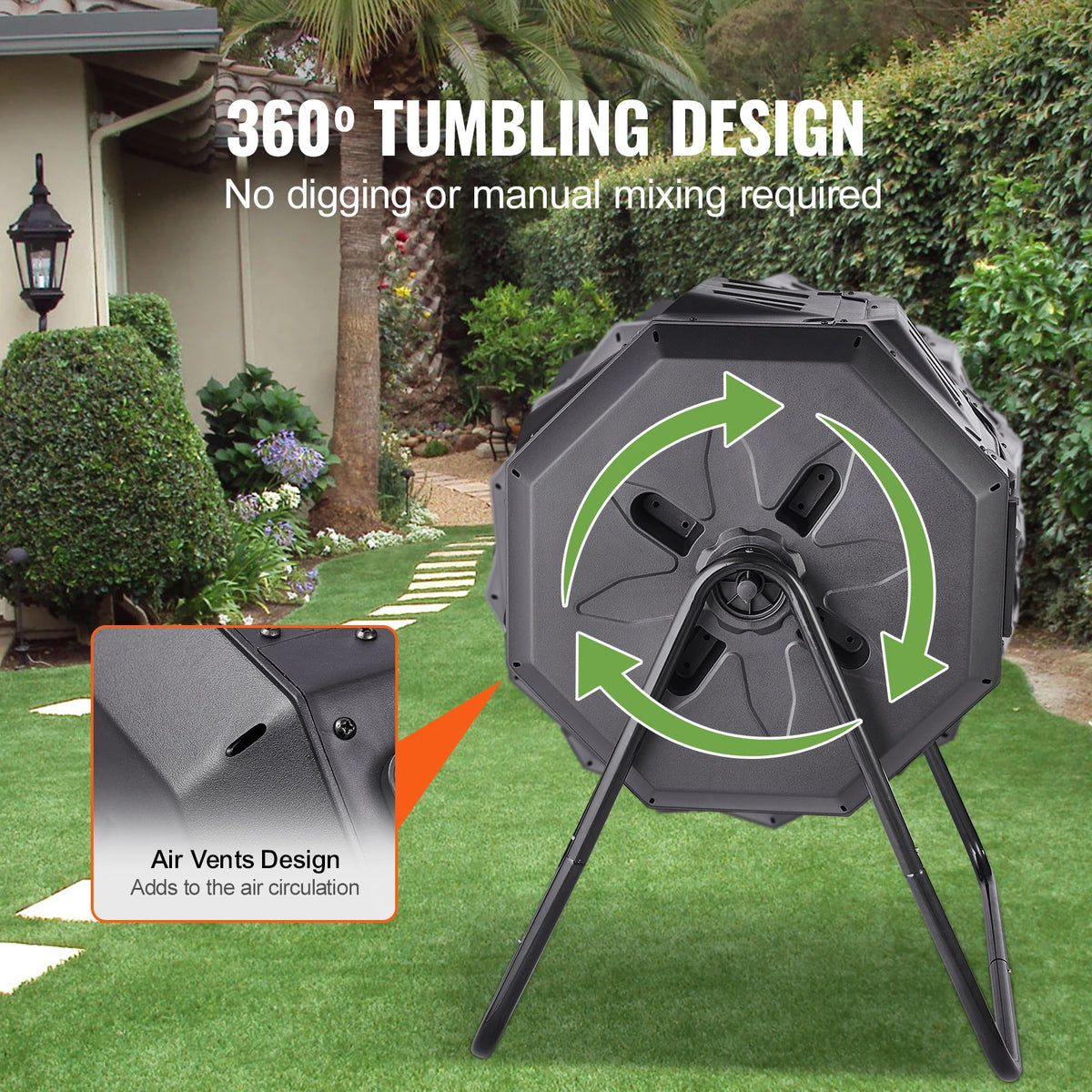 SucceBuy Dual Chamber Tumbling Composter For Garden Kitchen Yard Outdoor