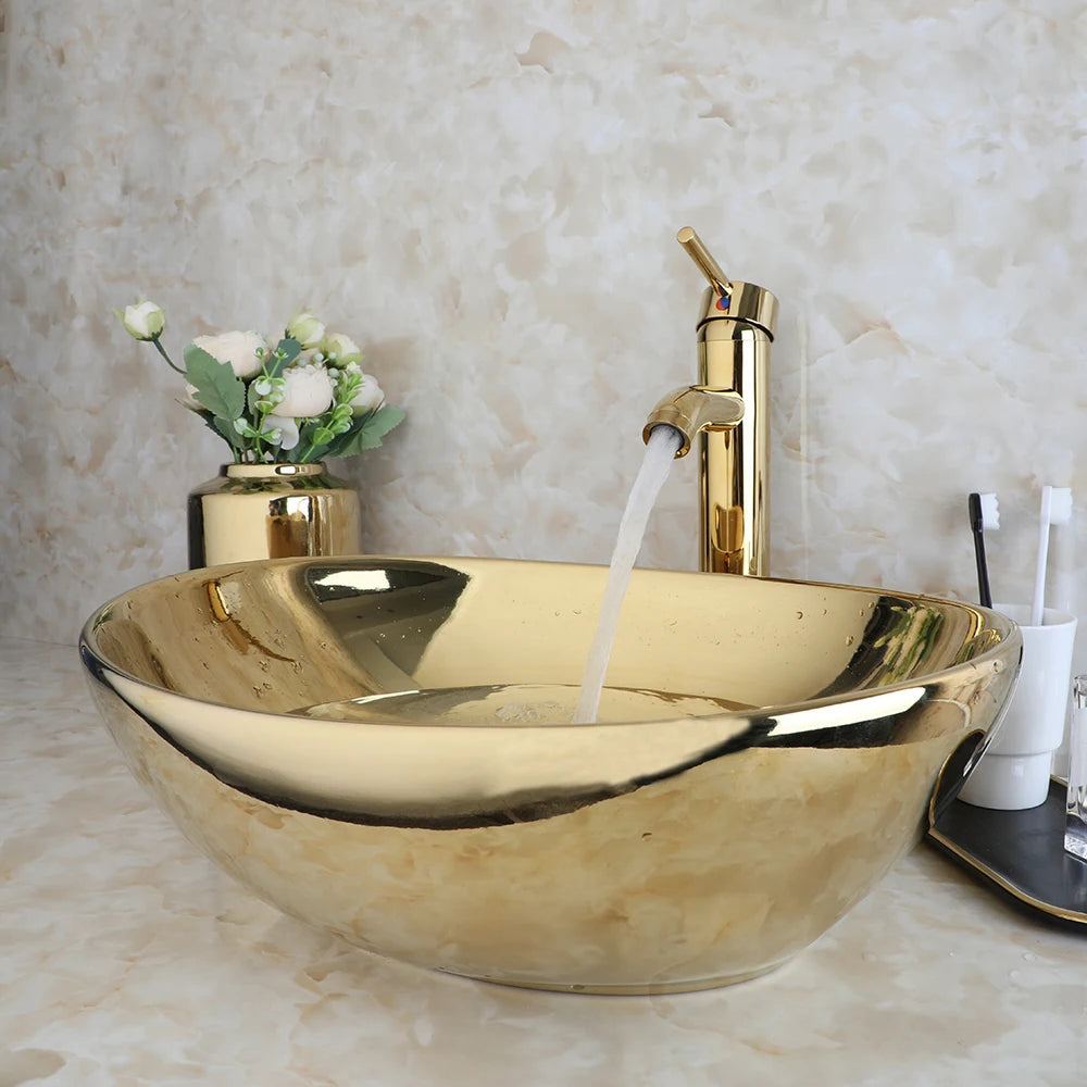 KEMAIDI Ceramic Vessel Sink Bathroom Vanity Basin With Faucet