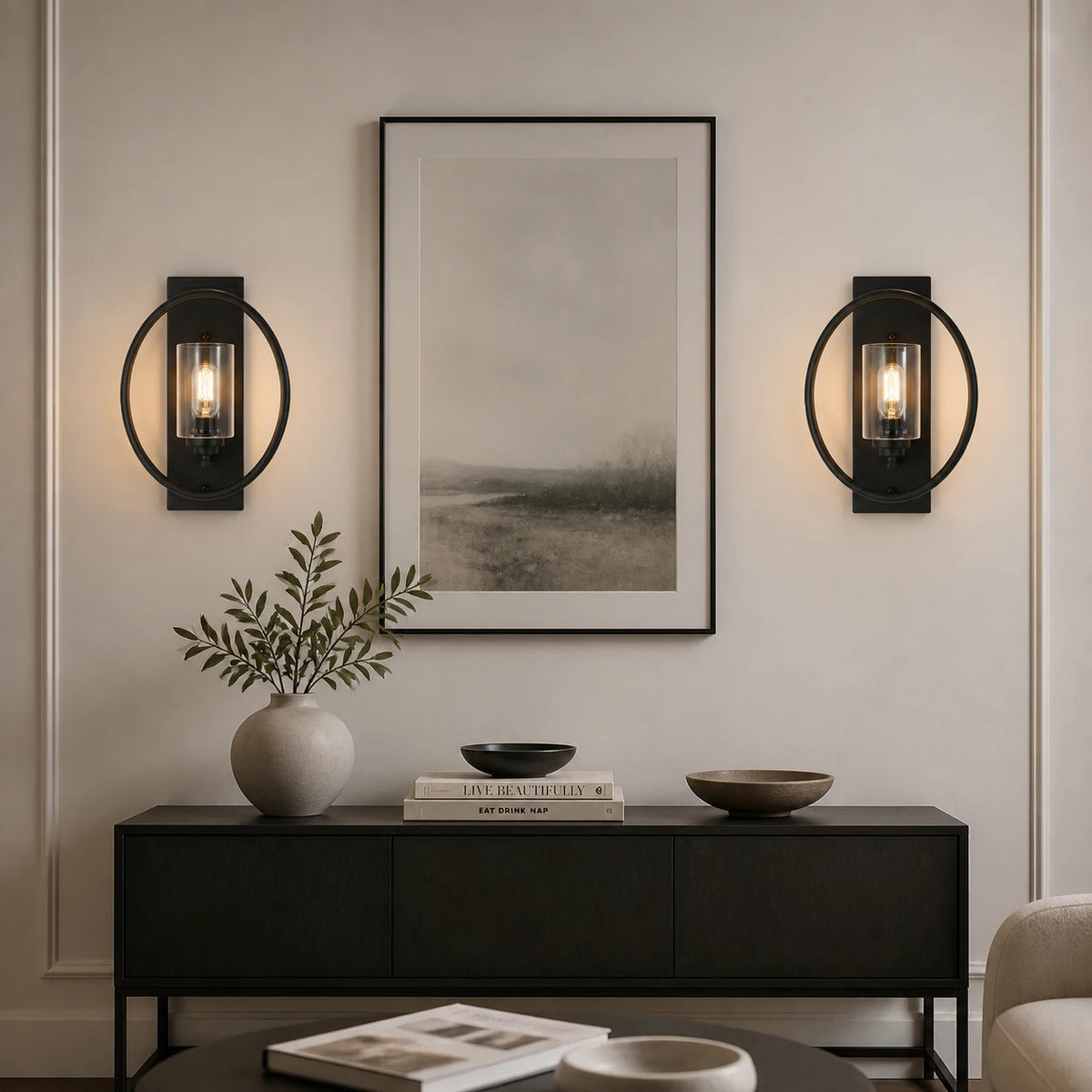 Black 15" Wall Sconces Set of 2, Outdoor Wall Light for Dining Room, Living Room, Bedroom, Hallway(not included bulbs)
