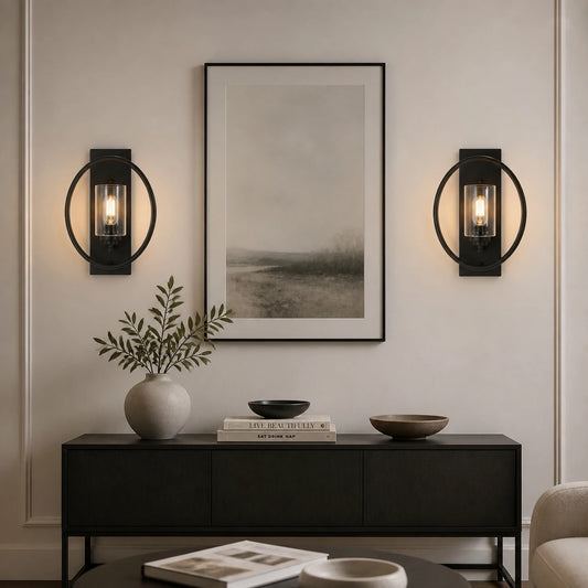 Black 15" Wall Sconces Set of 2, Outdoor Wall Light for Dining Room, Living Room, Bedroom, Hallway(not included bulbs)