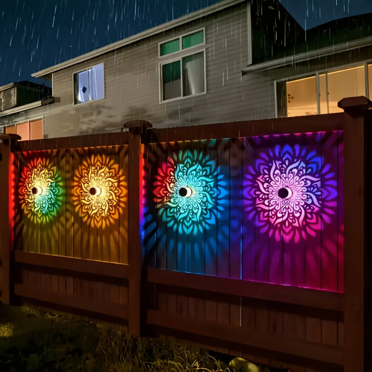 2 Pieces Solar Metal Wall Lights, Metal Solar Outdoor Patio Step Wall Lights, Tabletop Ambient Lights, Mandala Theme, Fence Lights, Suitable for Garden Posts, Backyard Decoration IP44