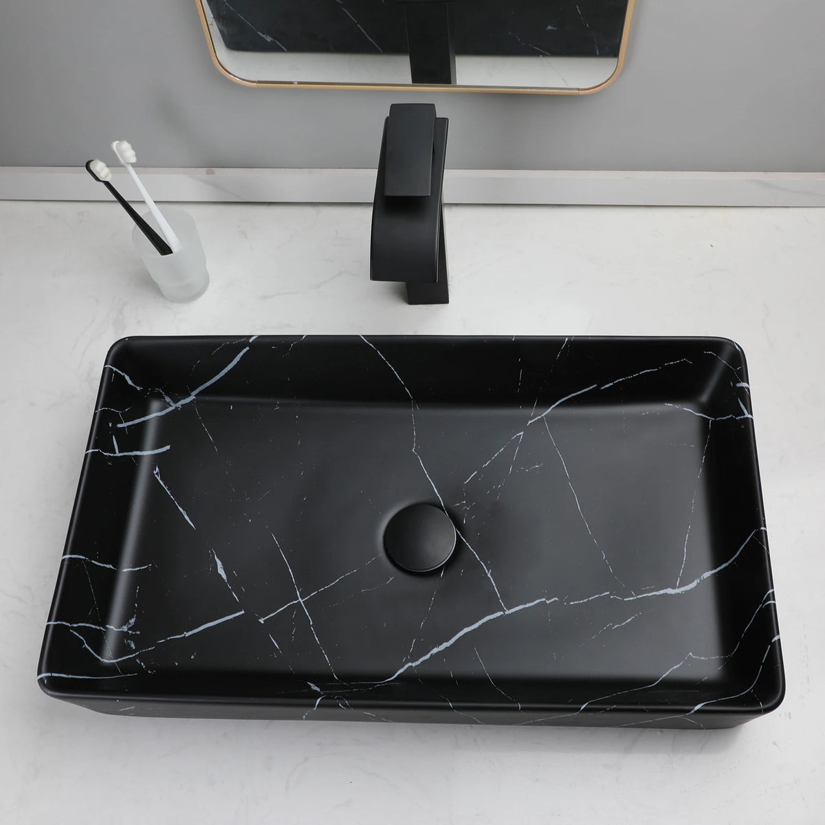 KEMAIDI Rectangular Ceramic Bathroom Vessel Sink With Drain