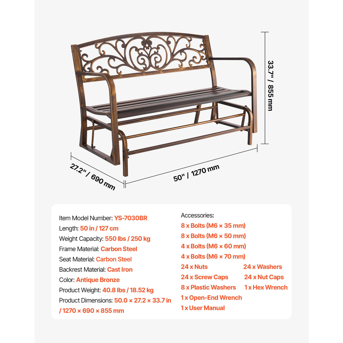 SucceBuy Outdoor Wooden Metal Garden Bench Patio Furniture