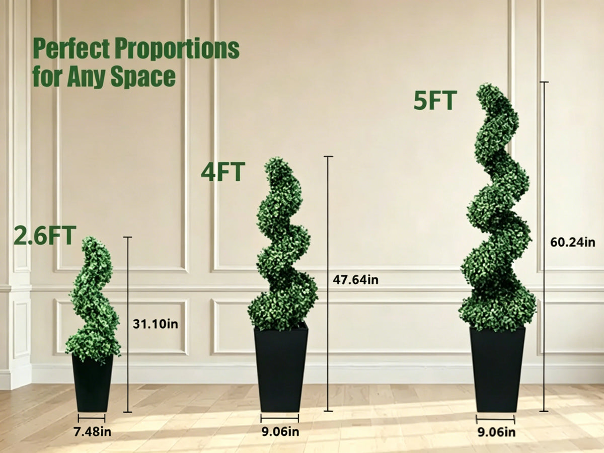 Olitree Artificial Boxwood Spiral Topiary Trees With Planters