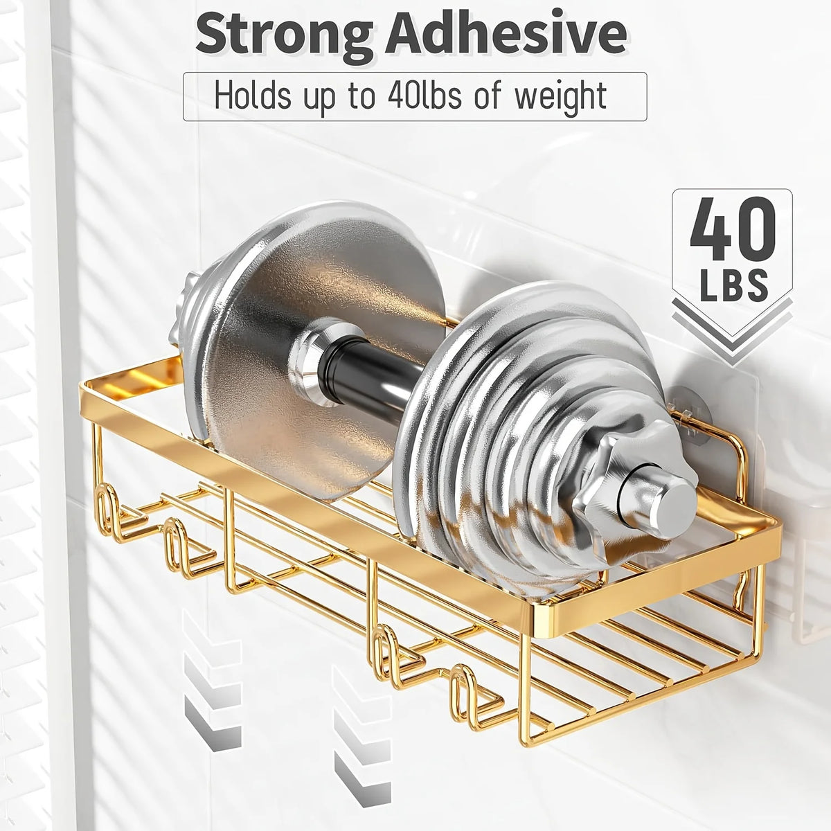 Adhesive Stainless Steel Shower Caddy Set For Bathroom Storage