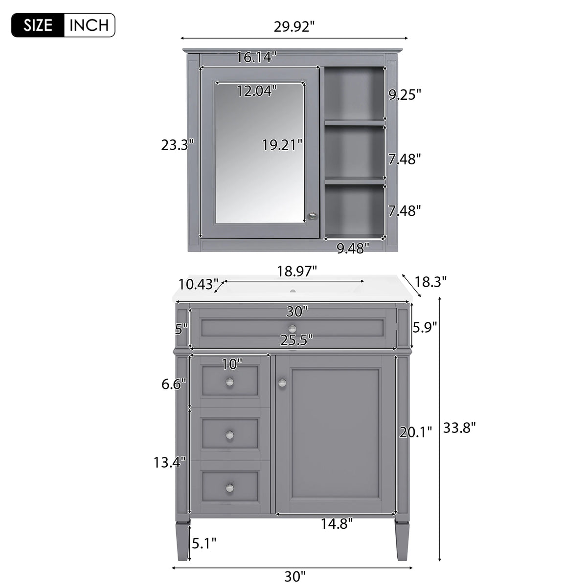 Modern Freestanding Bathroom Vanity With Ceramic Sink And Storage Cabinet