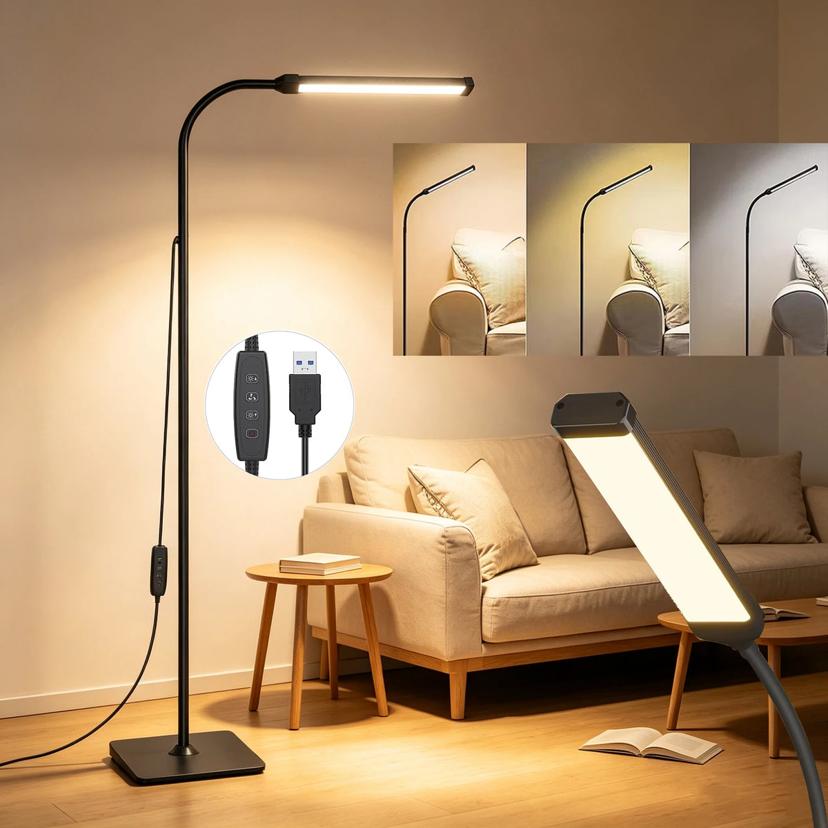 DUMILOO LED Floor Lamp With Flexible Gooseneck And Dimming