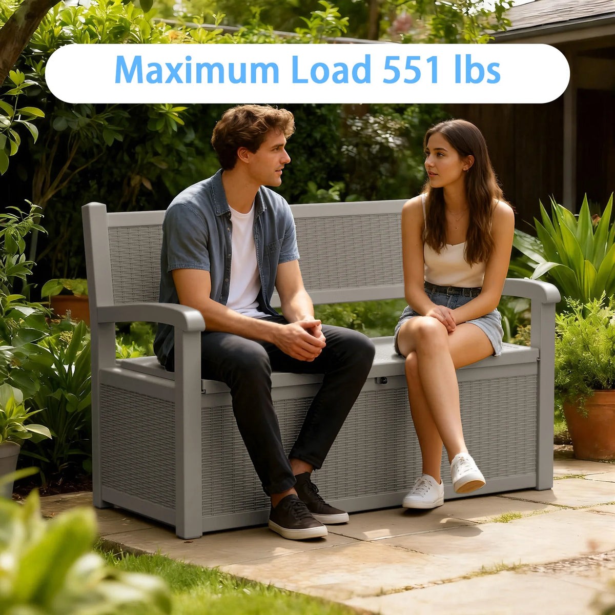 Weatherproof Outdoor Storage Bench With Rattan Look For Patios
