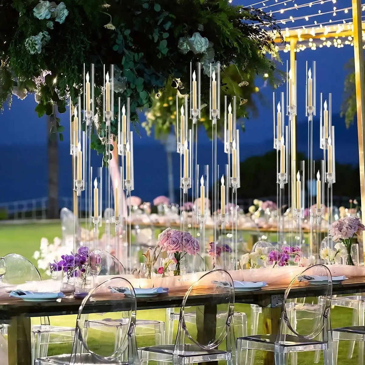 10PCS Clear Acrylic Candelabra 8 Arms, Candle Holder Centerpiece for Wedding Table Party Christmas Baby Shower Home Decor Fit LED Candle