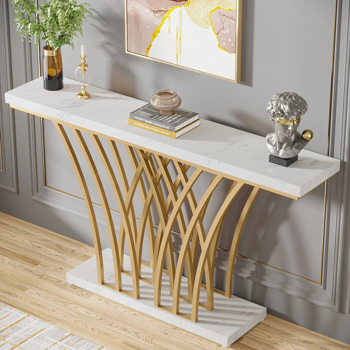 Tribesigns Modern Metal Console Table with Grid Base for Entryway