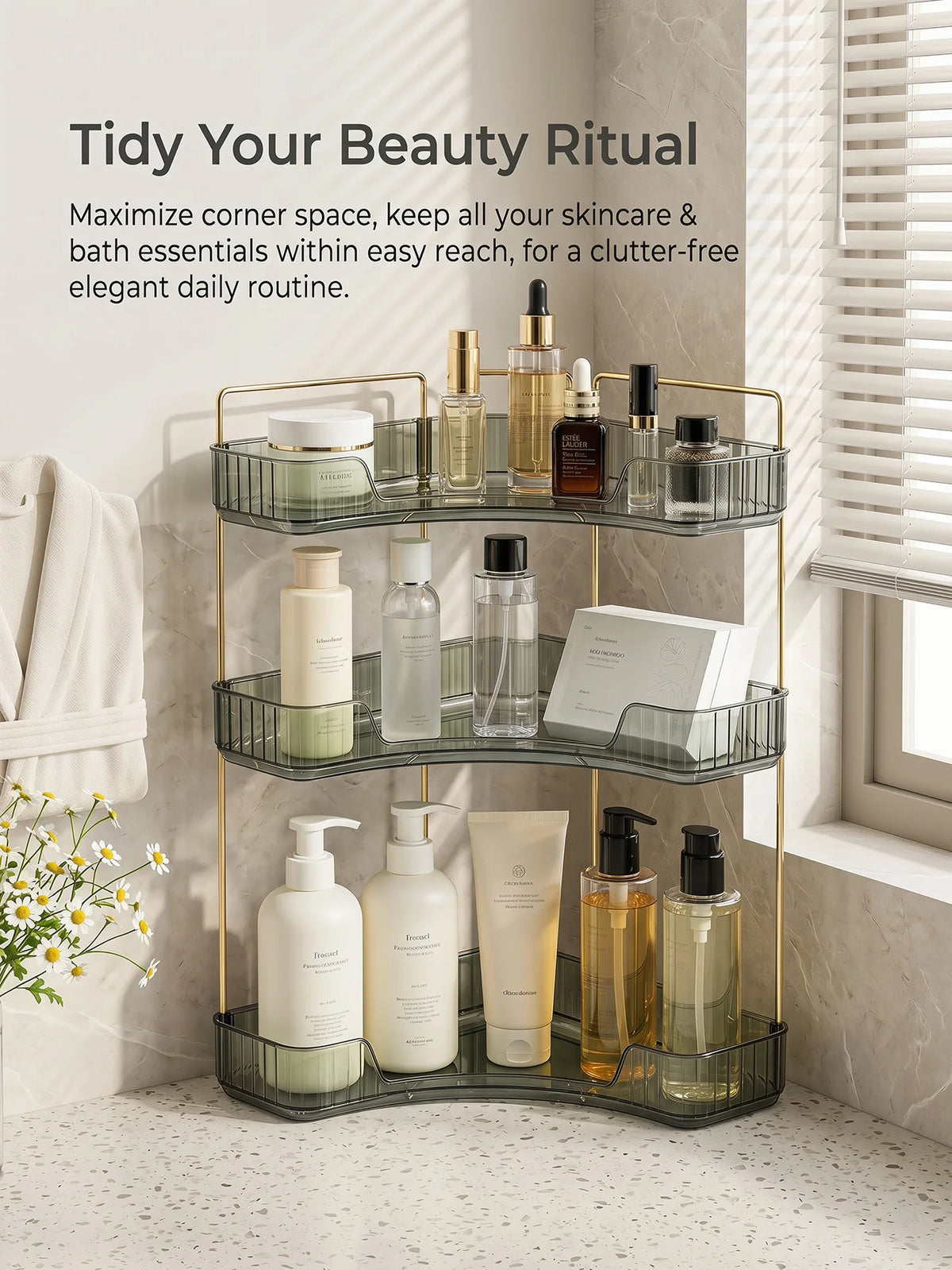 Bathroom Countertop Storage Organizer Rack With Hooks