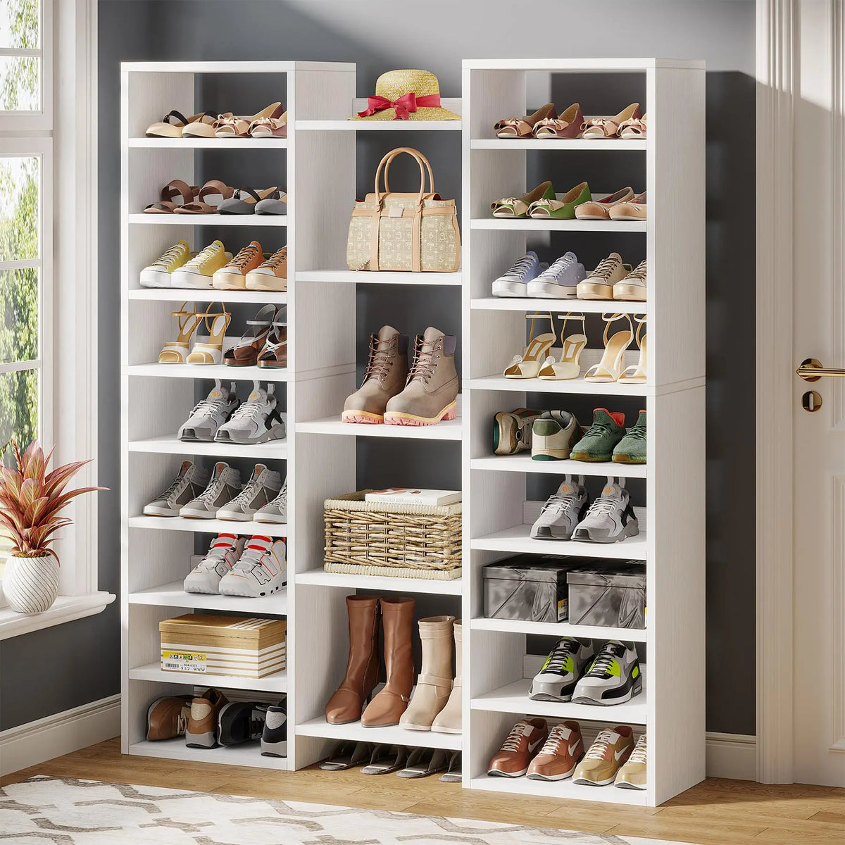 Freestanding Wooden Shoe Rack With Ample Storage Compartments