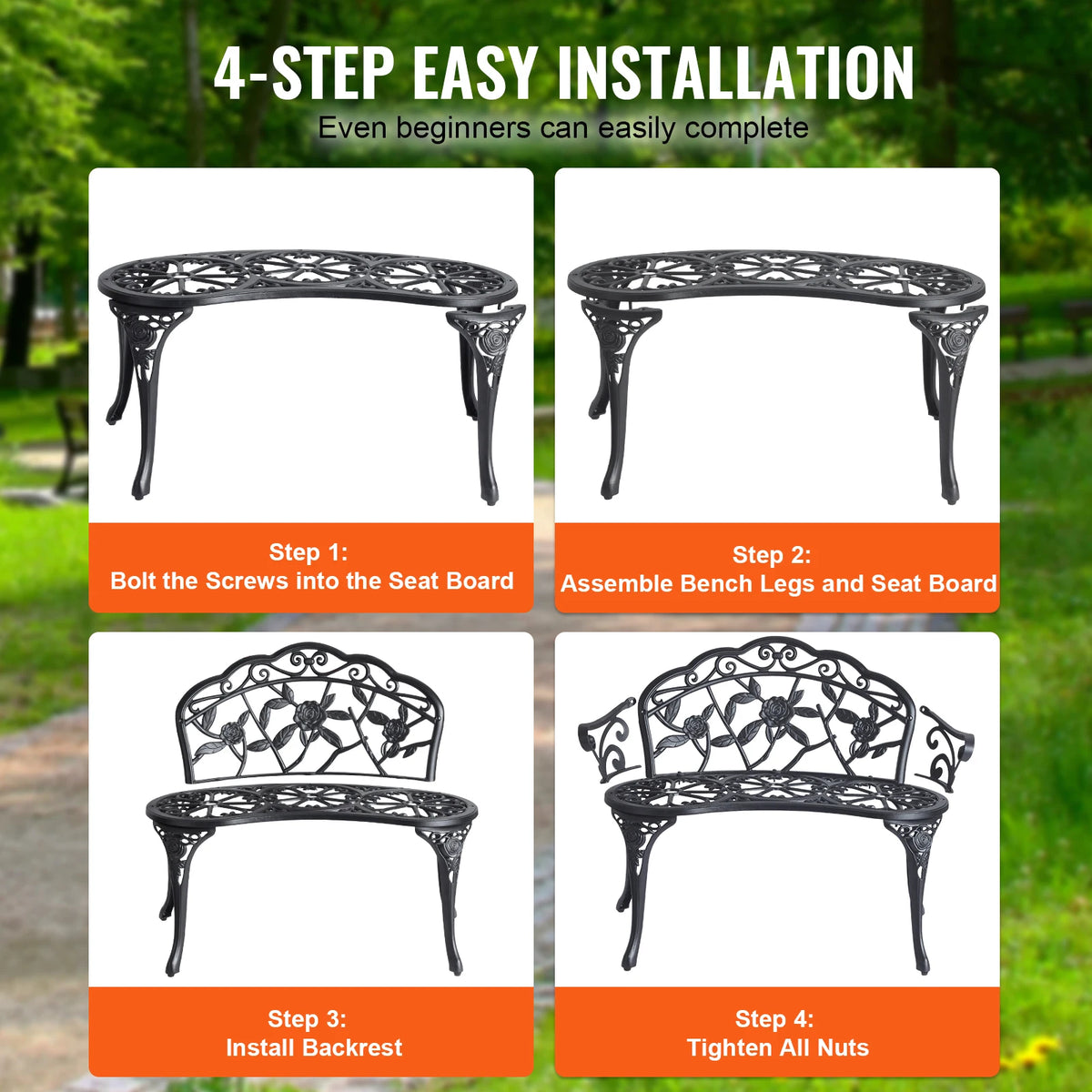 SucceBuy Outdoor Wooden Metal Garden Bench Patio Furniture