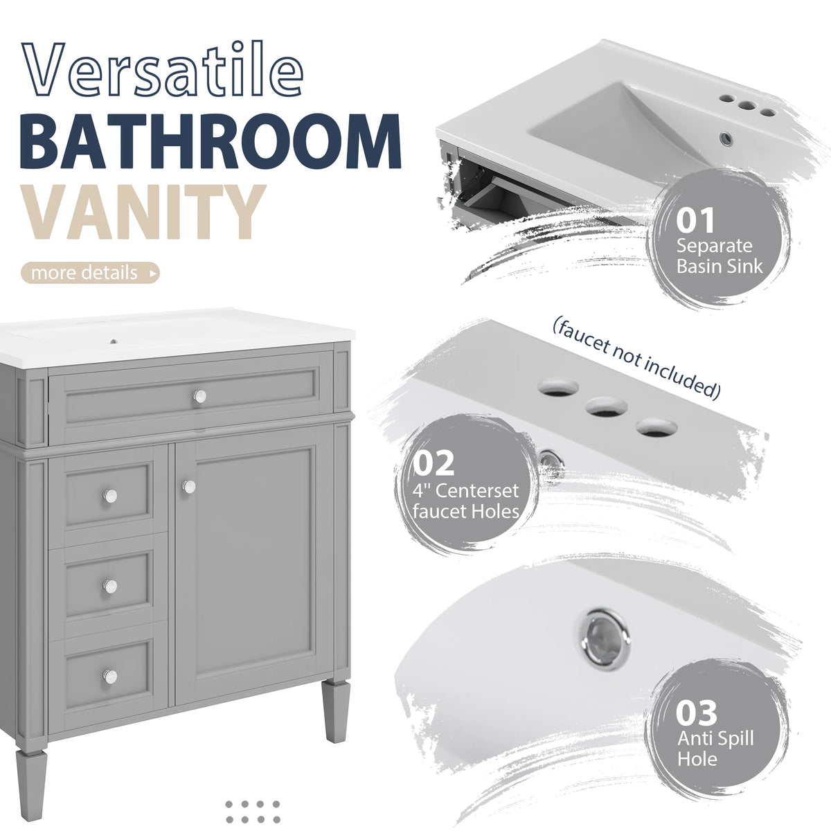 Modern Freestanding Bathroom Vanity With Ceramic Sink And Storage Cabinet