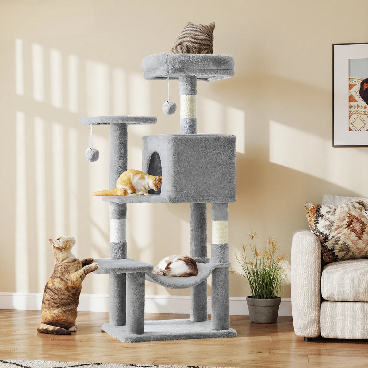 JHK Sturdy Sisal Cat Tree Climbing Tower For Indoor Pets