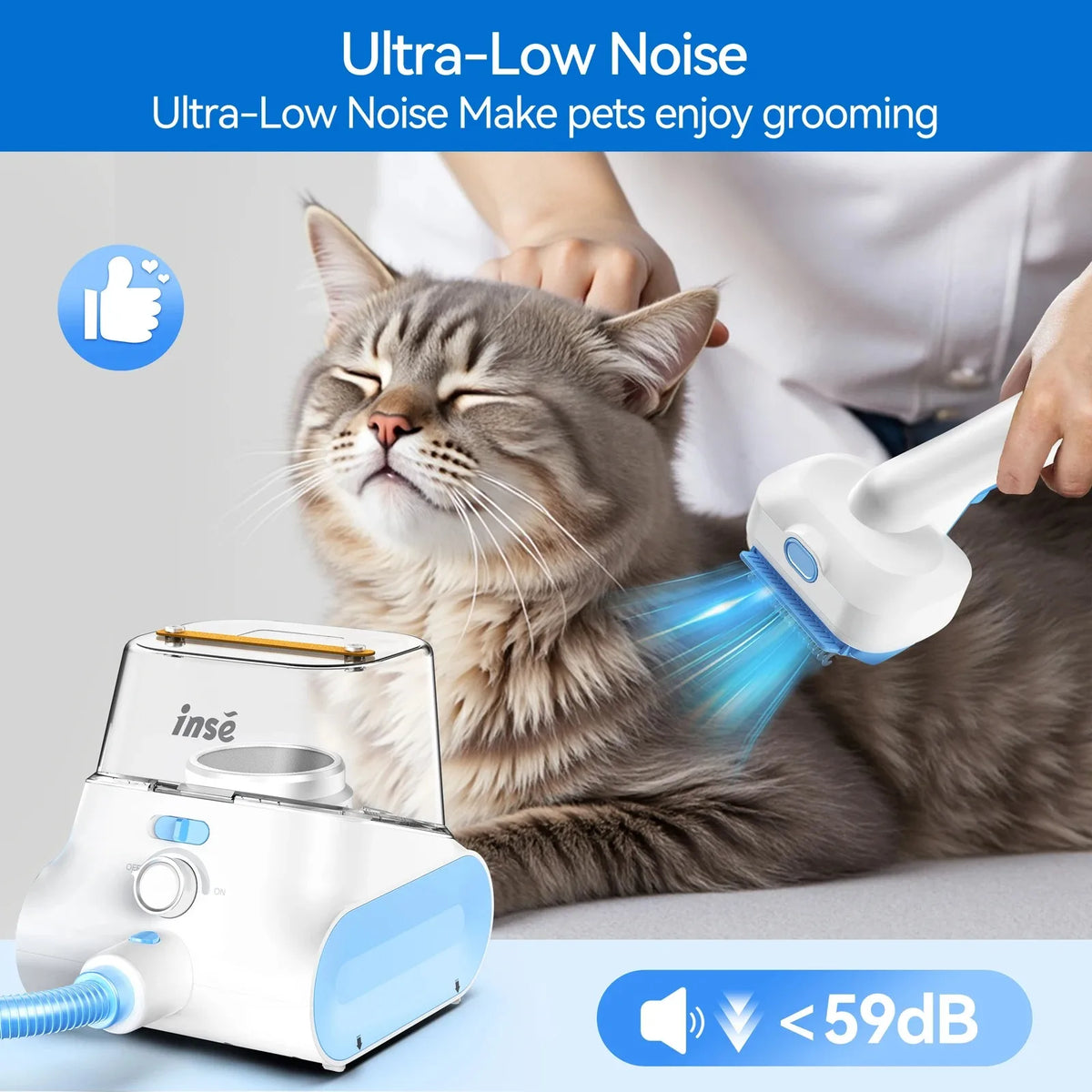 INSE P30 Quiet Pet Grooming Vacuum With Handheld Clipper