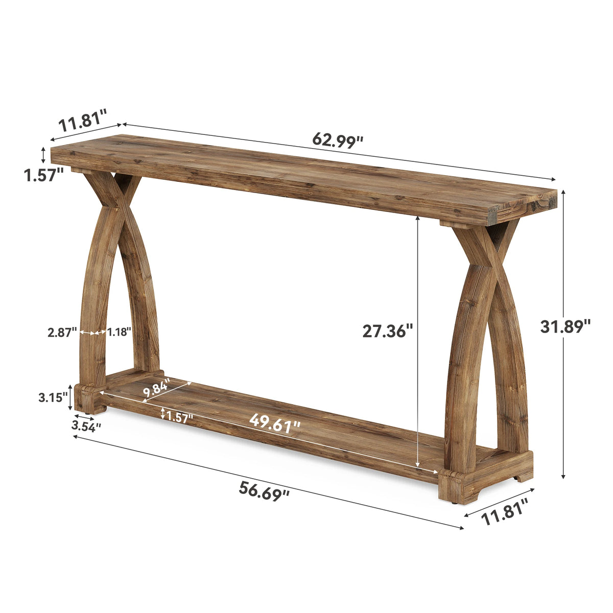 Tribesigns Solid Wood Console Table With Storage Shelves For Entryway