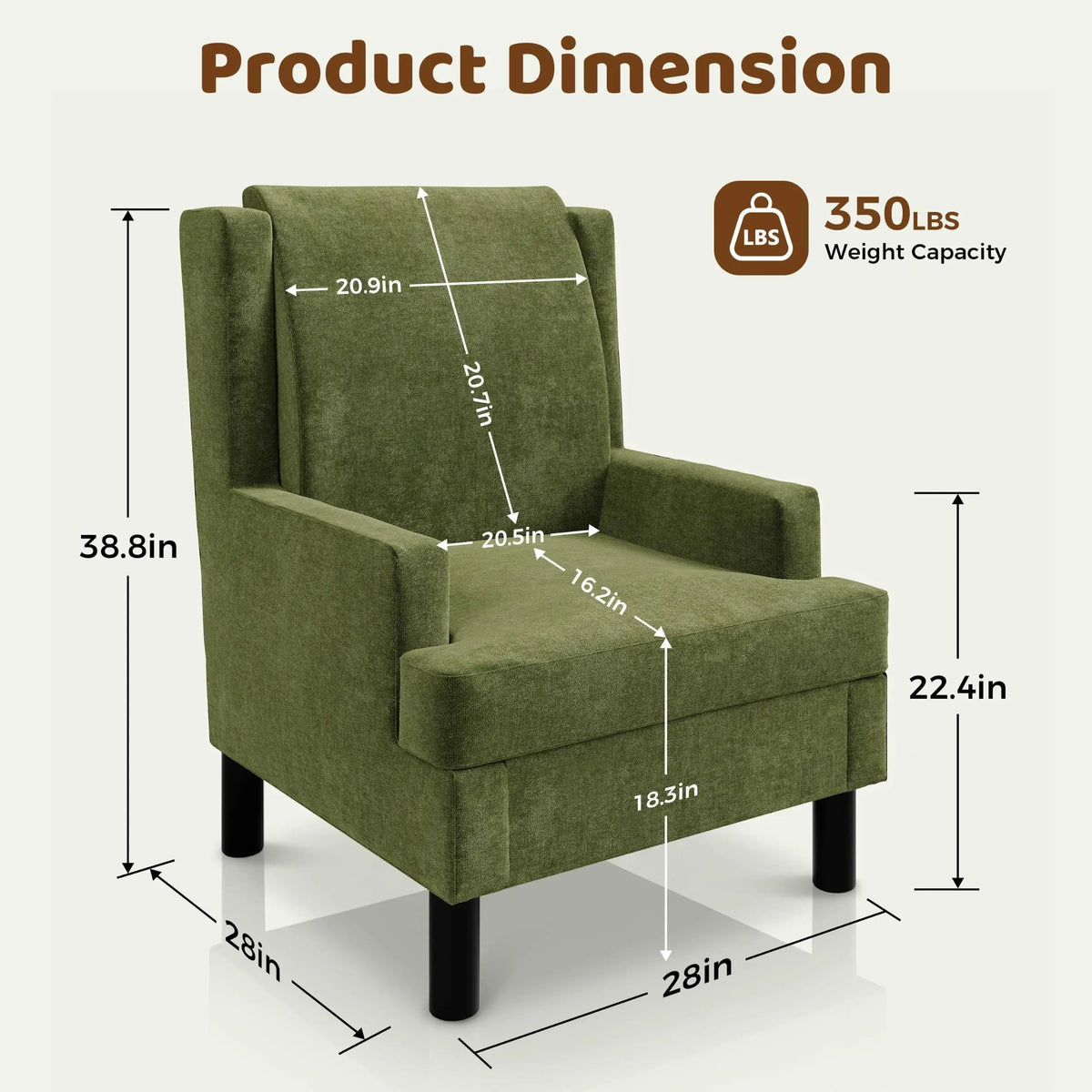 HiMiss Mid Century Modern Wingback Armchair With Lumbar Pillow