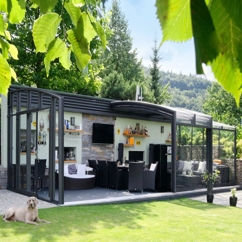 Outdoor Aluminum Glass Sunroom Conservatory With Sliding Glass Door