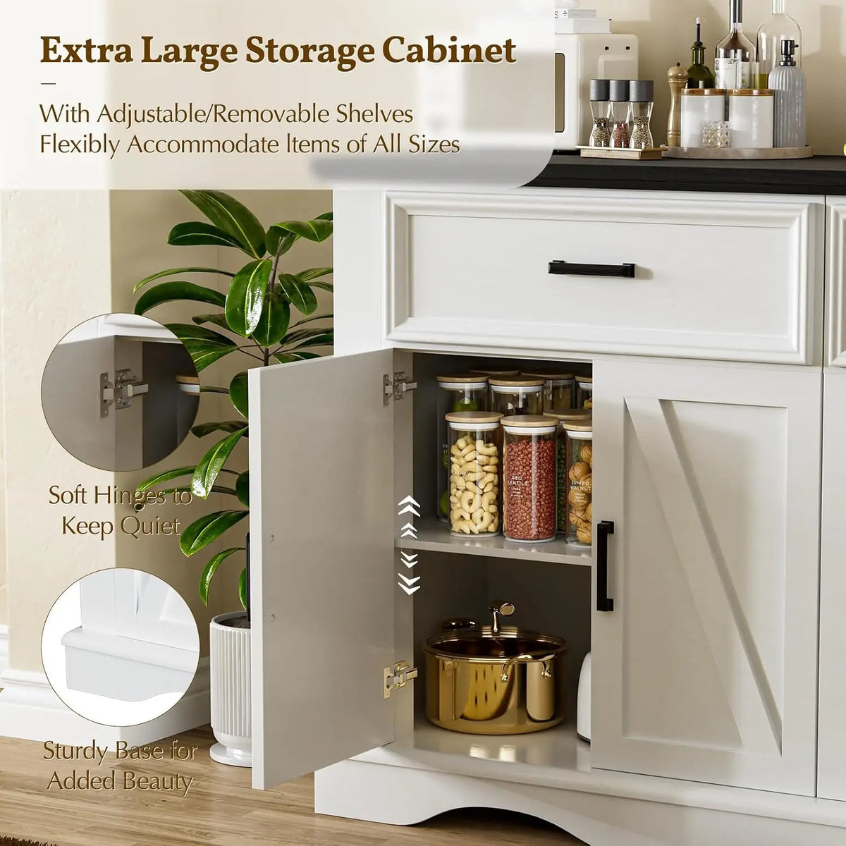 Wood Modern Farmhouse Sideboard Buffet Cabinet With Charging Station