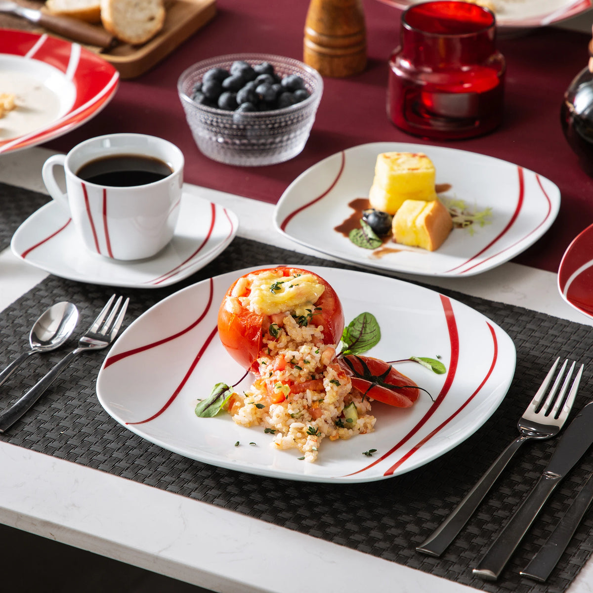 MALACASA Felisa Porcelain Dinnerware Set With Cups And Saucers